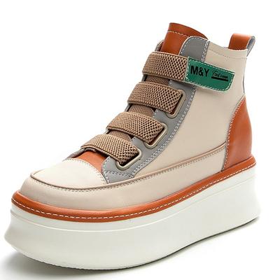 Модные повседневные кроссовки из натуральной коровьей кожи на платформе и танкетке высотой 8 см, осенние ботинки до середины голени, женские ботильоны с крючком, женская модная обувь