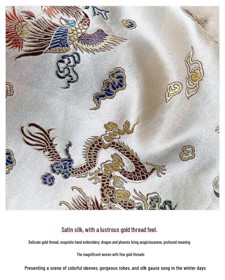 Зимнее пальто из искусственного меха в китайском стиле 2025 года: Женский атласный плащ Тан с бисером средней длины