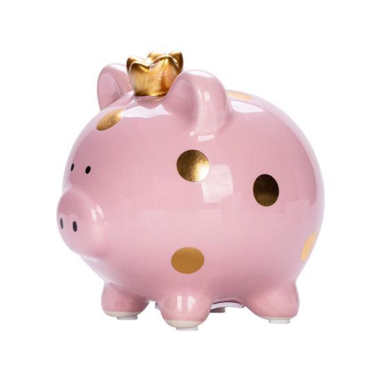 Ceramic Crown Pig Piggy Bank Golden Dot Cartoon Pig Coin Money Bank