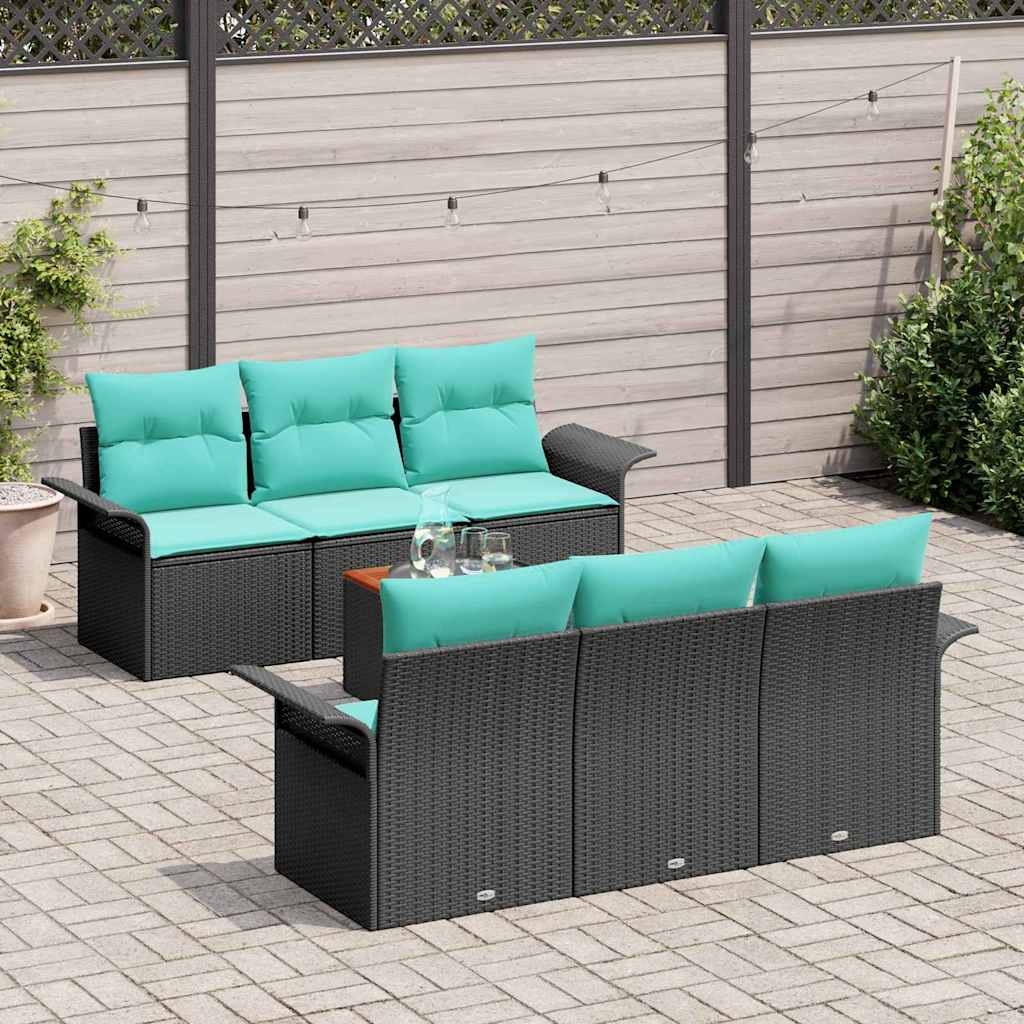 Garden Sofa Set 7 pcs Black and Turquoise Poly Rattan