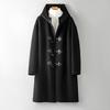 Black Horn Button 100% Wool Coat Men's Autumn and Winter Hooded New Casual Woolen Coat Jacket