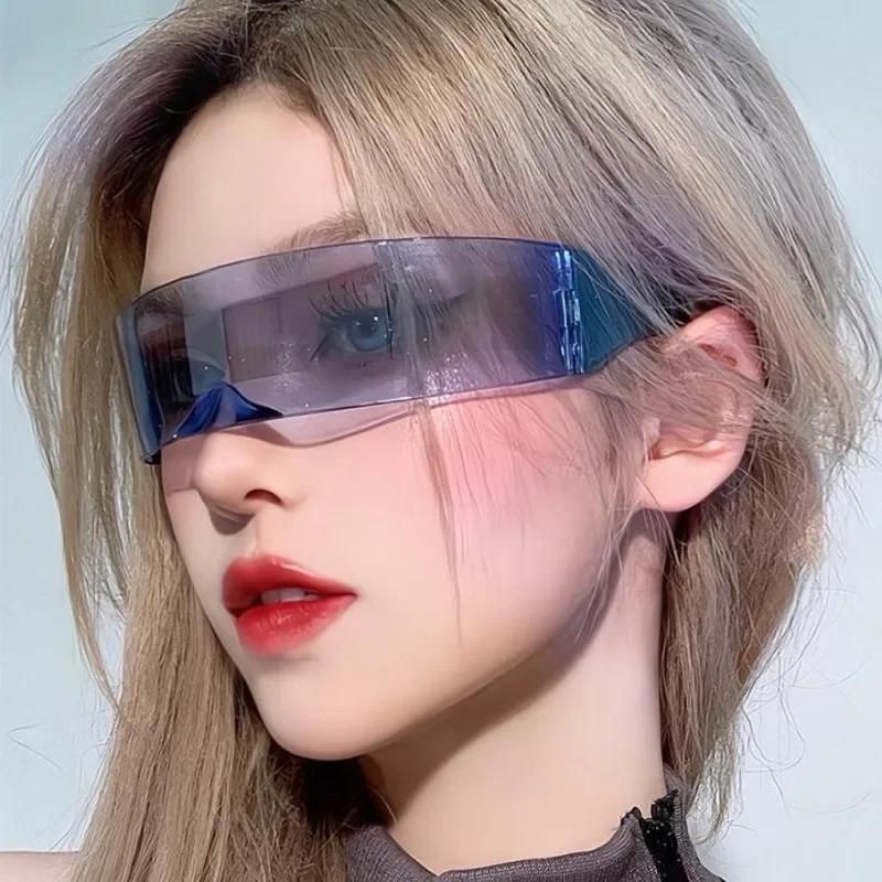 Rimless Sunglasses One Piece Lens Wrap Around Cyber Punk Futuristic Men Women Hip Hop Party Sun Glasses