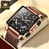 Analog Watch for Men Fashion Hollow Square Watches Chronograph Leather Strap Waterproof Quartz Wristwatch