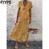 Женская мода лето весна цветочный узор принт с коротким рукавом V-образным вырезом с высокой талией повседневные платья