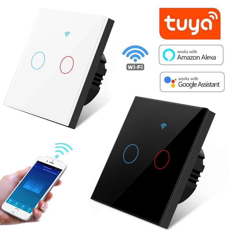 Smart Wifi Touch Switch No Neutral Wire Required Smart Home 1/2/3 Gang Light Switch 220V EU Standard Support Alexa Tuya App Remote Control