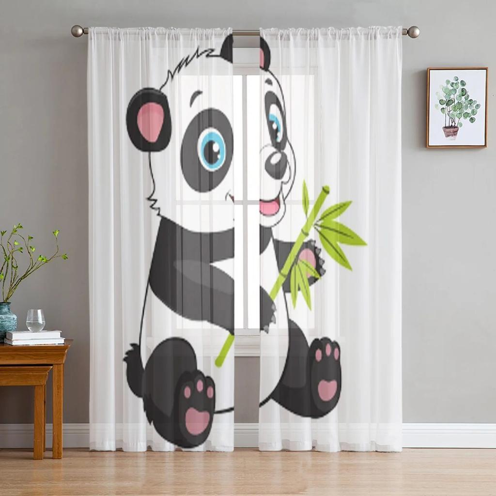 Милые бамбуковые прозрачные шторы с пандой для гостиной, тюлевые шторы для детской спальни, кухонные оконные шторы, панельные шторы