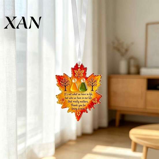 Indoor Outdoor Hanging Ornaments Sea Glass Ornament, Heart-Shaped/Maple Leaf Friendship Acrylic Seasonal Ornament for Home Handmade Seaglass Keepsake