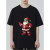 Crew Neck T Shirt Black Santa Claus with Sunglasses and Christmas Lights Print Casual Wear for Holiday Season