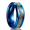 Fashion Men Gold Color Titanium Steel Celtic Dragon Rings Inlay Blue Carbon Fiber Rings For Men Wedding Jewelry Drop Shipping