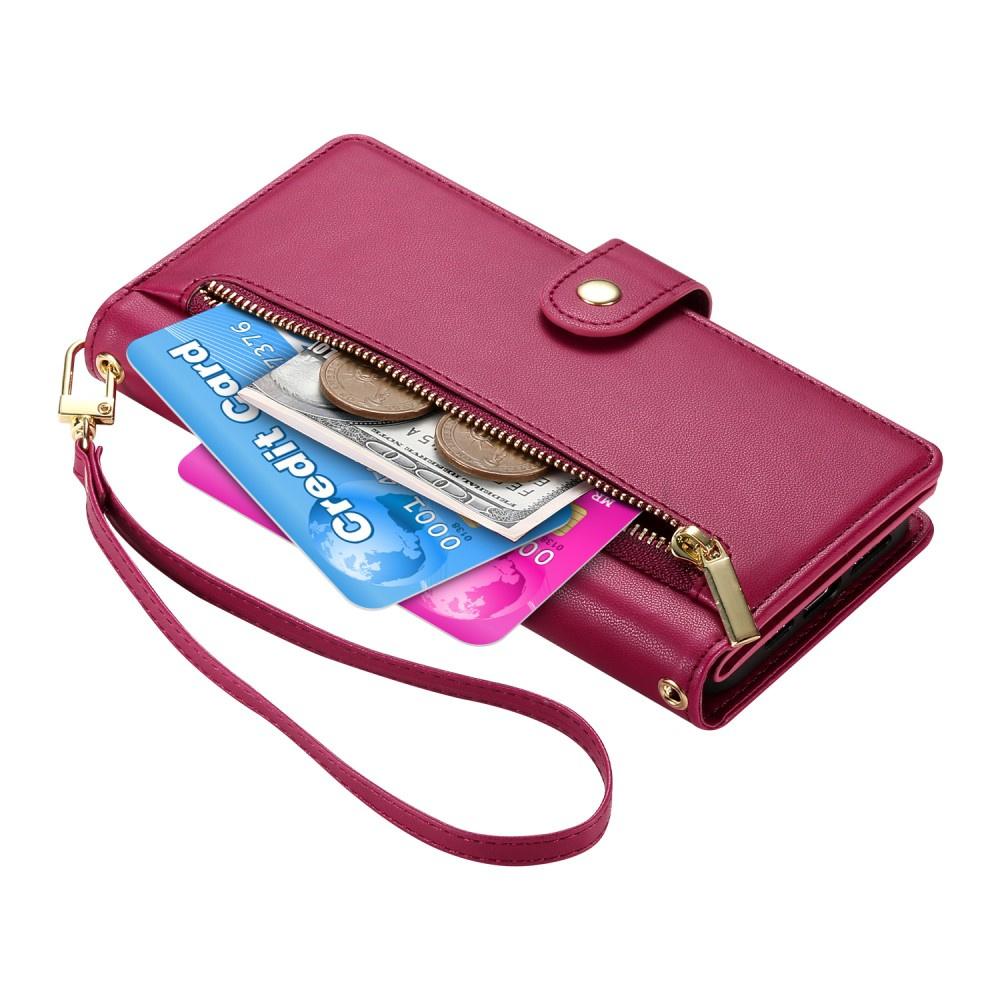 Oppo Reno 13 5G Flip Case, Wallet Zipper Pocket, Red