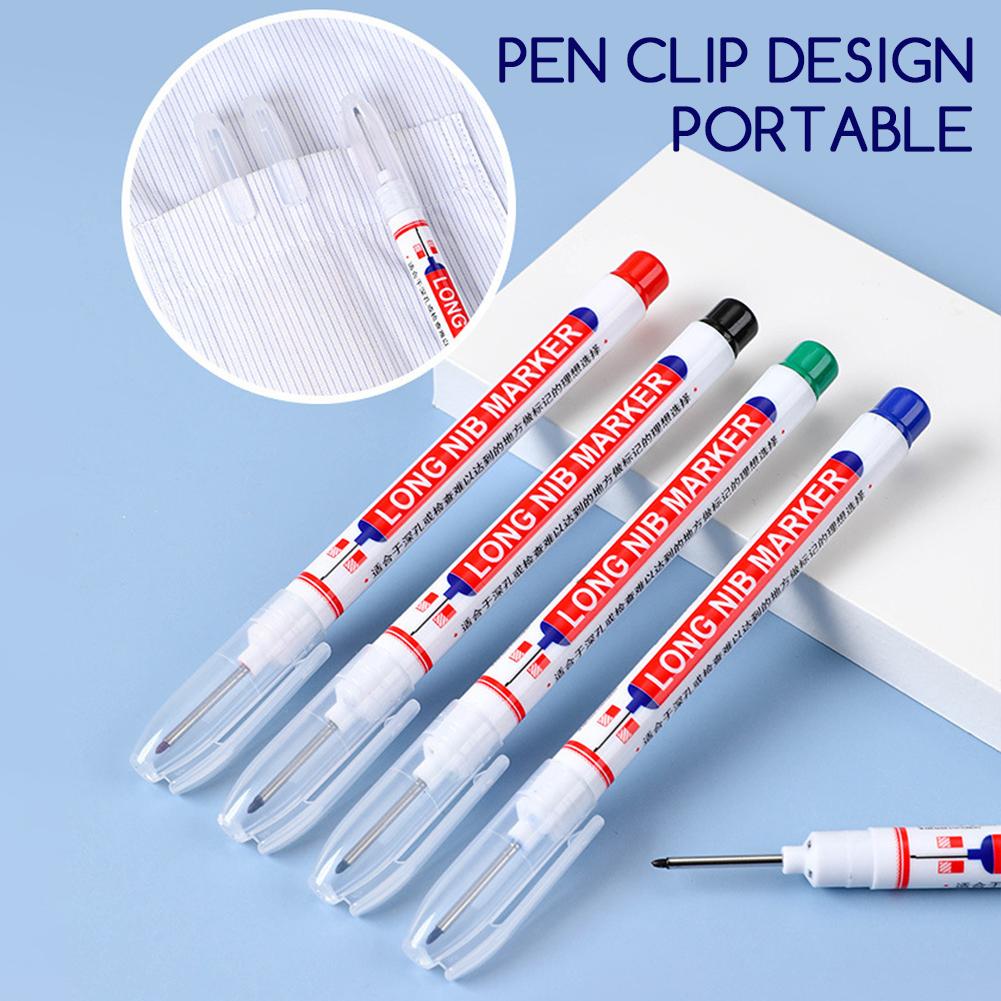 4pcs/Set Deep Hole Marker Pens,2cm Waterproof Long Head Markers, For Metal Carpenter Red/Black/Blue/Green Ink Woodworking Tools