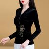 Fashion Women's Black Gold Velvet Bottoming Shirt Women's Spring and Autumn Slim Long-sleeved Top
