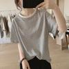 High Quality Pure Cotton Striped T-shirt Women's Summer New Loose Slim Versatile Short-sleeved T-shirt Top