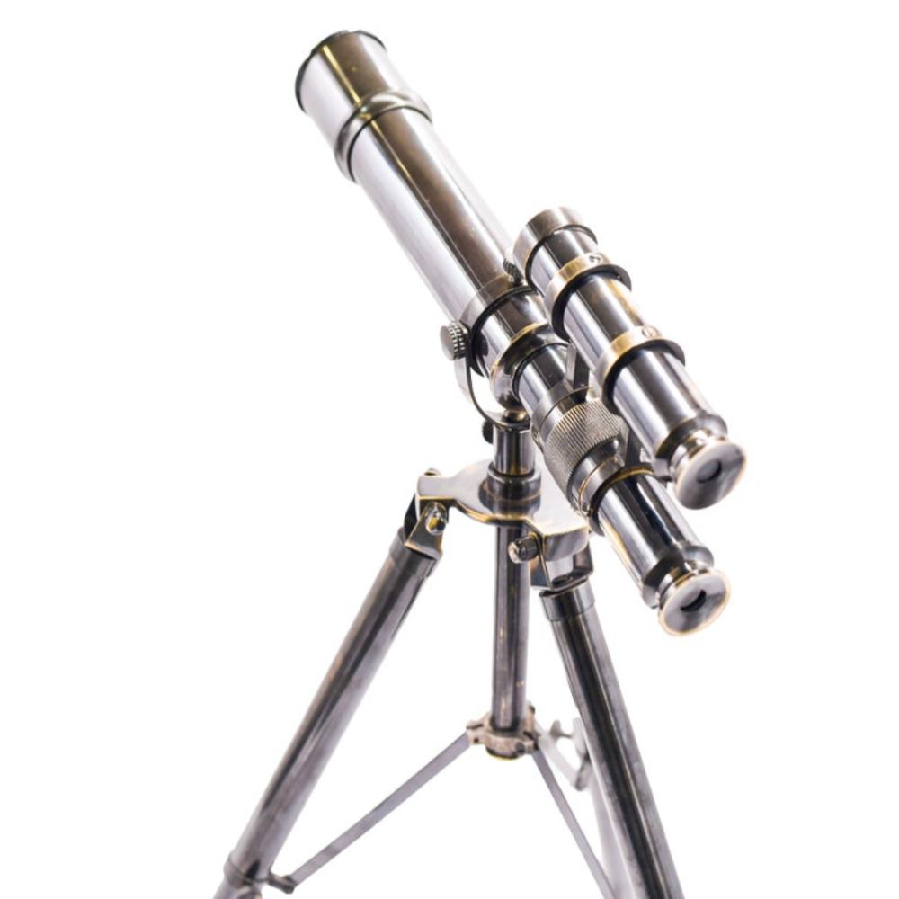 Телескоп с двумя стволами из латуни и штативом – старинный морской рабочий телескоп, длина 35 см