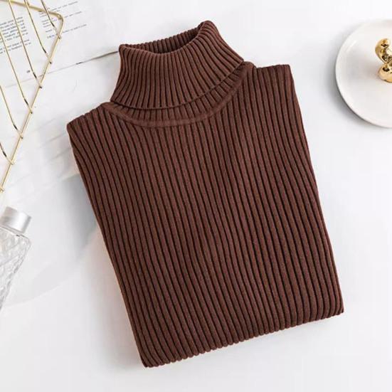 Women Bottom Sweater Turtleneck Long Sleeve Slim Fit Knitting Tops Solid Color Ribbed Tops Daily Wear