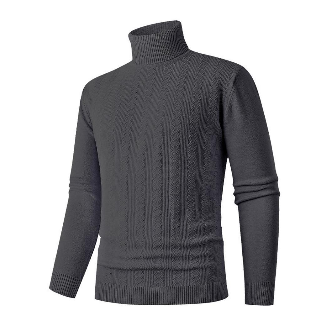 Men's Casual Solid-color High-collar Knitted Sweater, Men's Warm Base Knitted Pullover Sweater