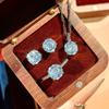 Восьмиугольный кулон Paraiba с сверкающими бриллиантовыми серьгами Желтое золото Кольцо Женский набор ювелирных изделий