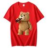 Men's Print Cute Teddy Bear Drinking Beer Poster T-Shirt Summer Oversized Men Short Sleeve Top Women Cotton T Shirt Streetwea