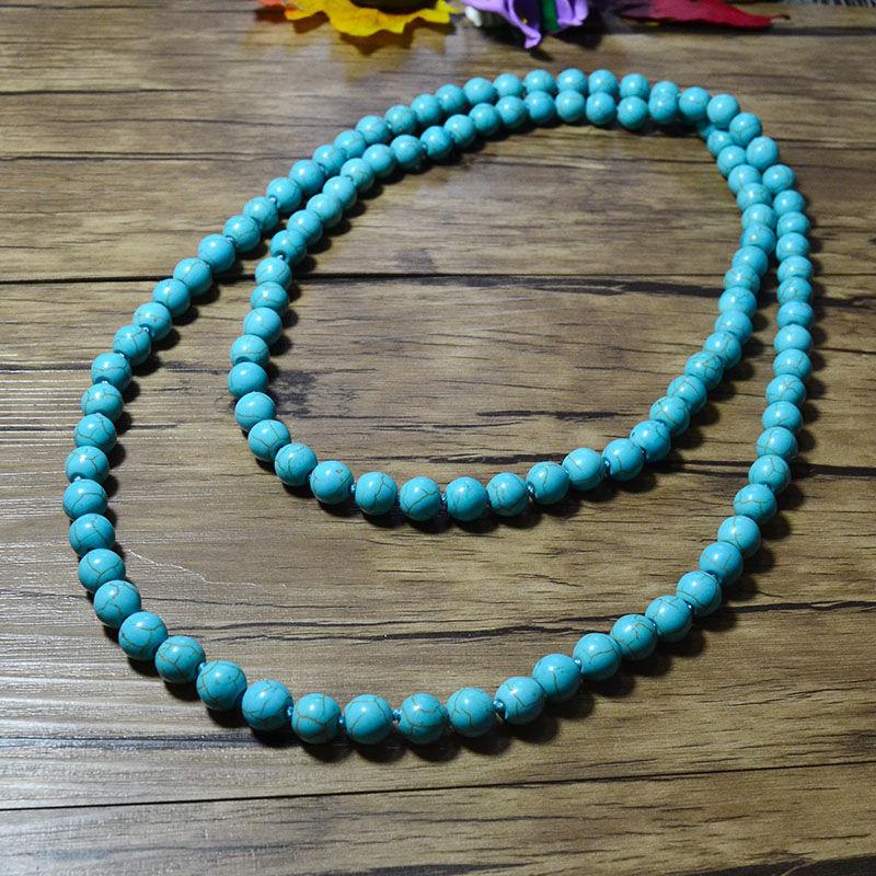 Turquoise Long Necklace Bohemian Handmade Long Necklace Round Bead Chain Multi Layered Necklace
