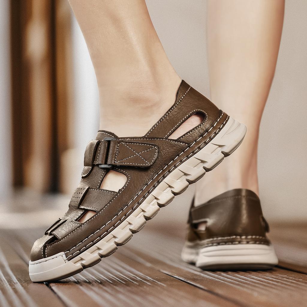 Летние мужские сандалии из натуральной кожи, повседневная обувь с открытым носком, пляжные сандалии