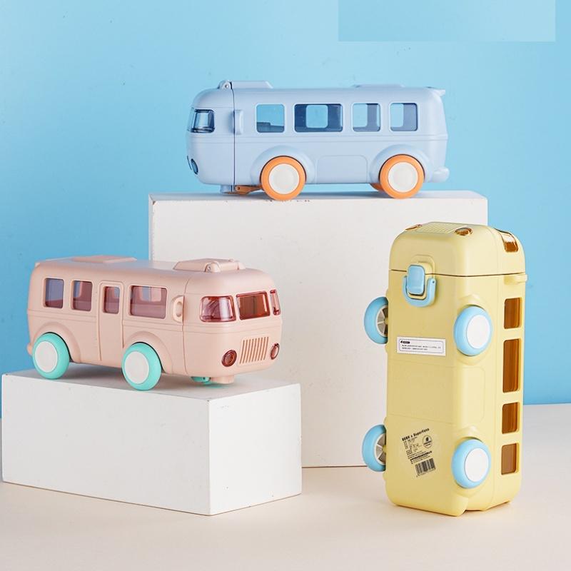 Креативная детская бутылка для воды из материала Tritan в виде автобуса с милой трубочкой для школьников и детей детского сада