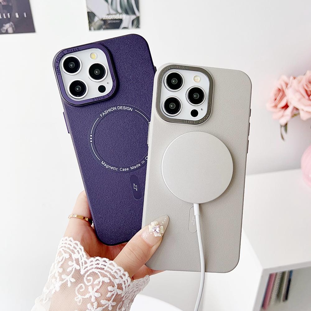 KEYSION Матовый кожаный текстурный жесткий ПК чехол для телефона для MagSafe для iPhone 13 14 Pro Max 14 Plus Магнитная противоударная задняя крышка