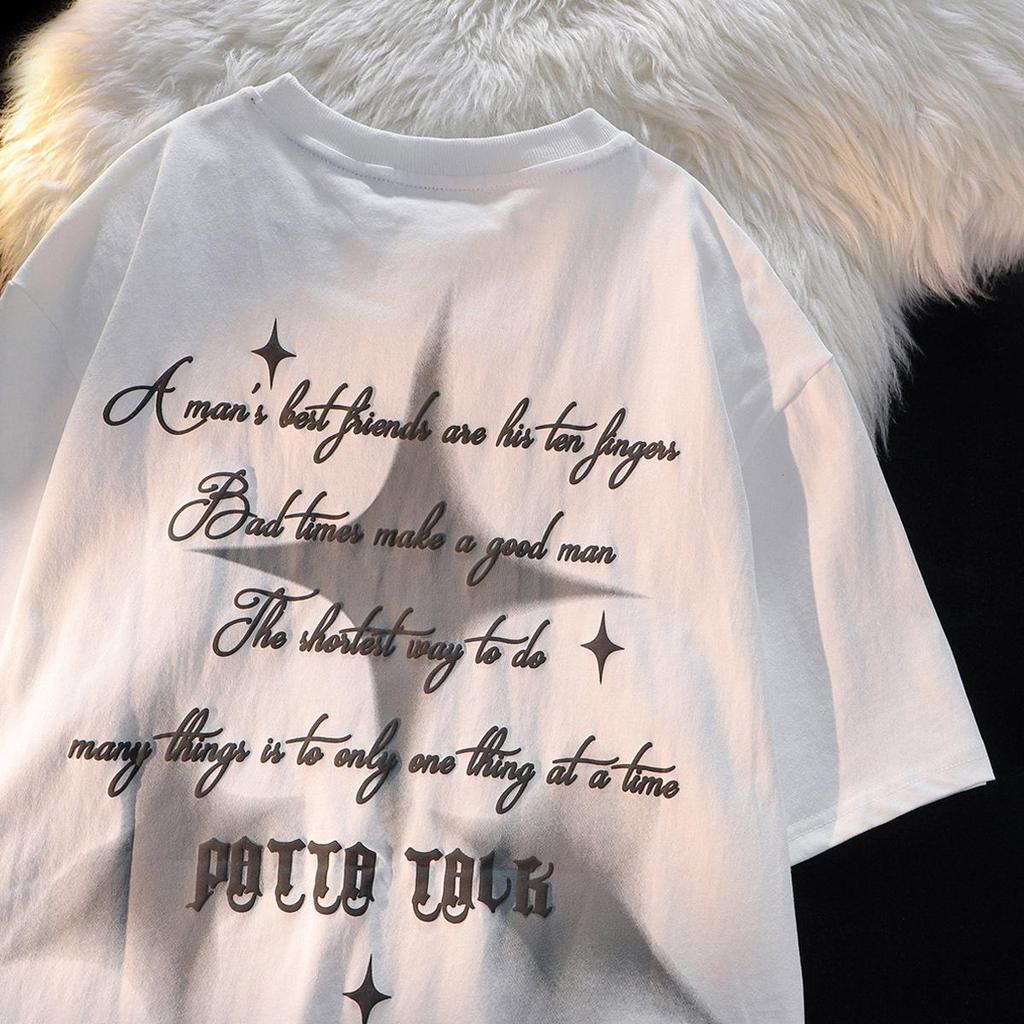 Женская американская ретро-футболка оверсайз из чистого хлопка - Милый свободный топ с коротким рукавом на 2025 год