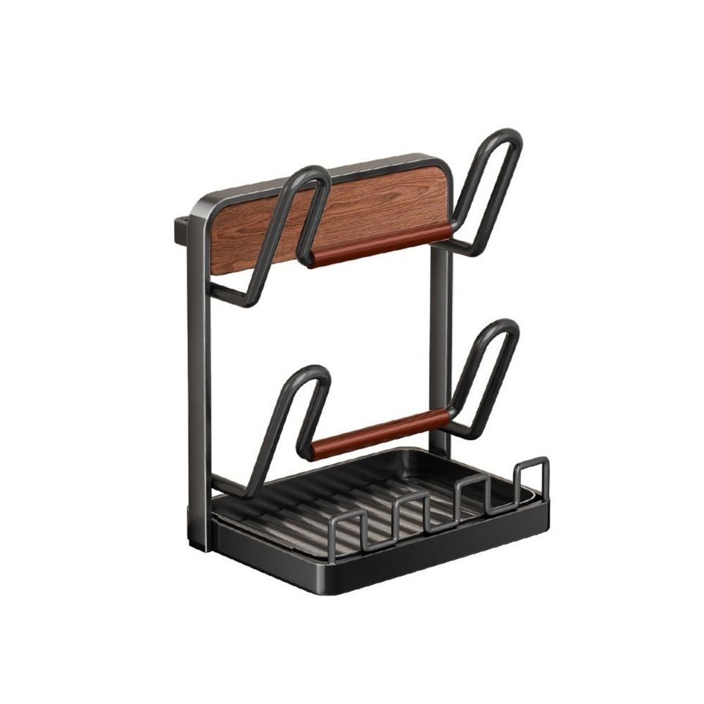 Carbon Steel Pot Lid Rack Space Saving Rustproof Kitchen Storage Rack Stable with Spoon Rest Cutting Board Holder Restaurant
