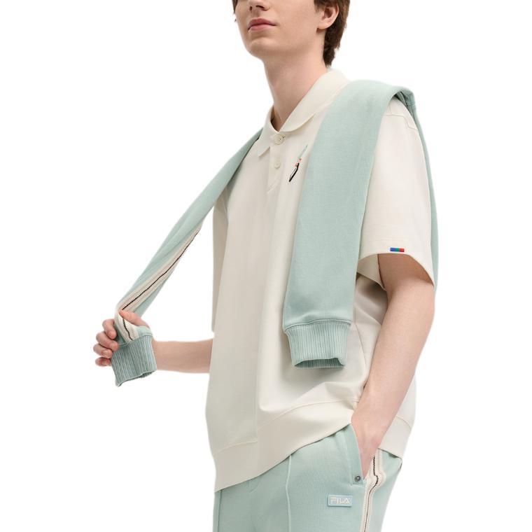 Fila Оригинальная удобная повседневная футболка-поло с коротким рукавом, унисекс, топы, облачно-грибной-белый F51M519104F-WT