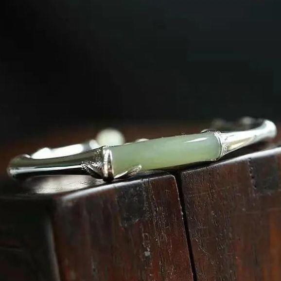 {Festival High} Браслет из бамбука в китайском стиле, женский браслет из стерлингового серебра 925 пробы, открытый браслет в стиле ретро, этнический стиль, на руку