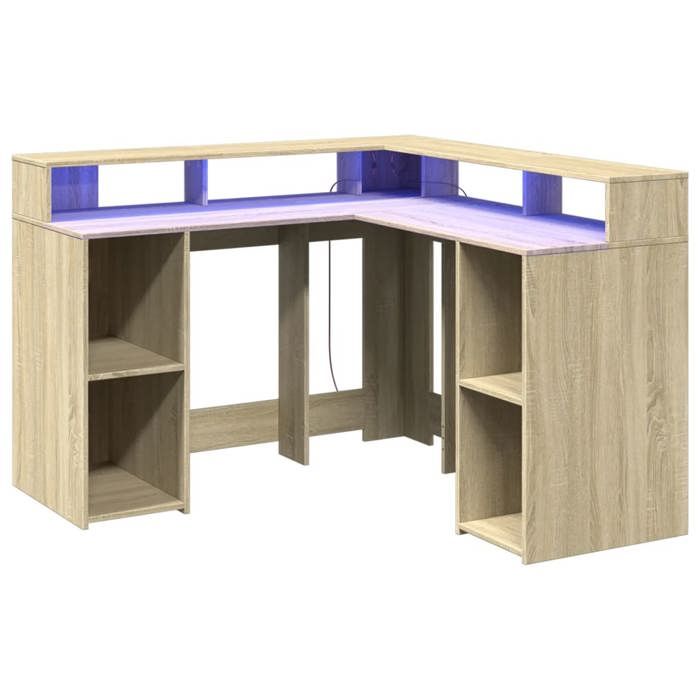 VidaXL Bureau avec lumières LED chêne sonoma bois d'ingénierie, bureau d'ordinateur, bureau d'écriture, meuble de bureau à 3309449