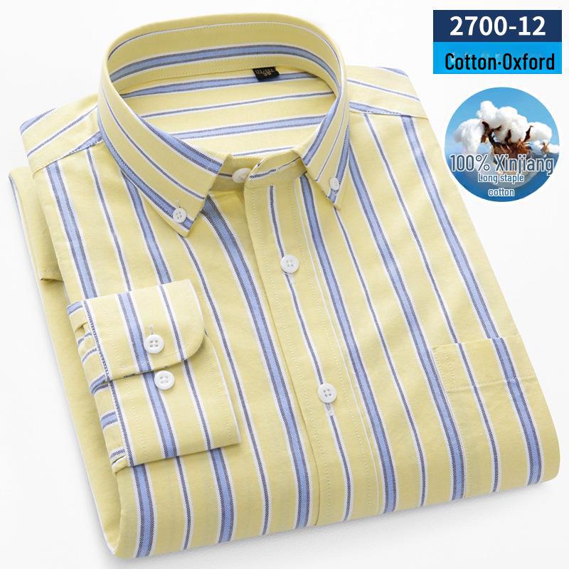 Мужская рубашка из хлопка Оксфорд в полоску с длинным рукавом — повседневная деловая одежда на весну