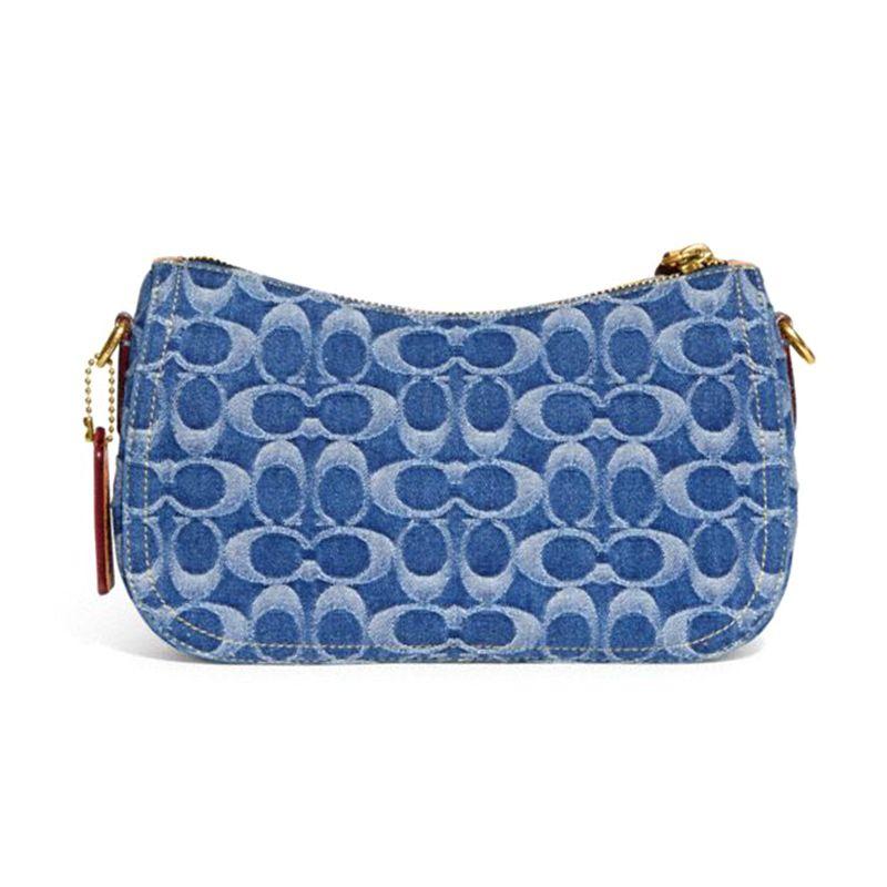 Coach 23 Classic Denim Floral Wave Print Quilted Cotton PVC Fabric Mahjong Bag Women Shoulder Bag Denim-Blue CA103-B4UDF