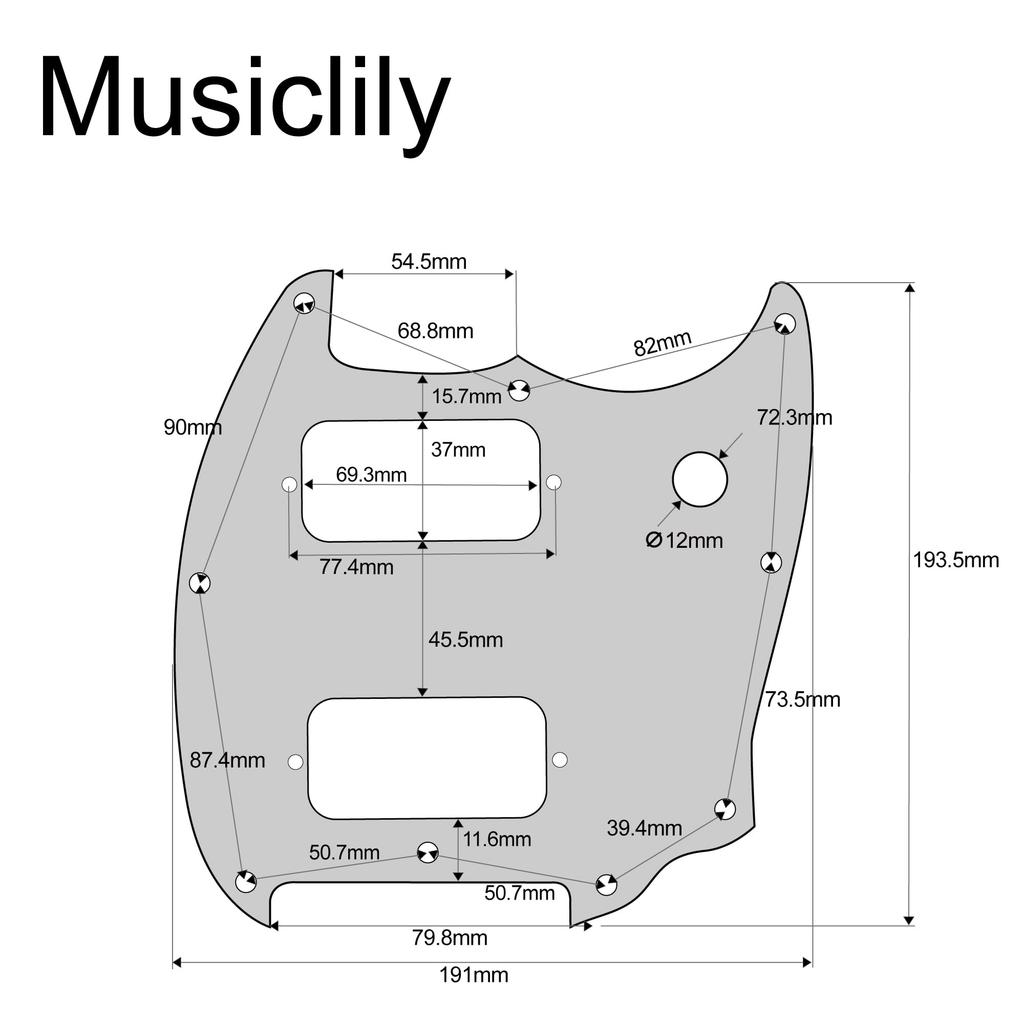 Musiclily Pro 9-Hole Mustang HH Pickguards for Squier Sonic Mustang Electric Guitars, 4-Piece Set, White Pearl