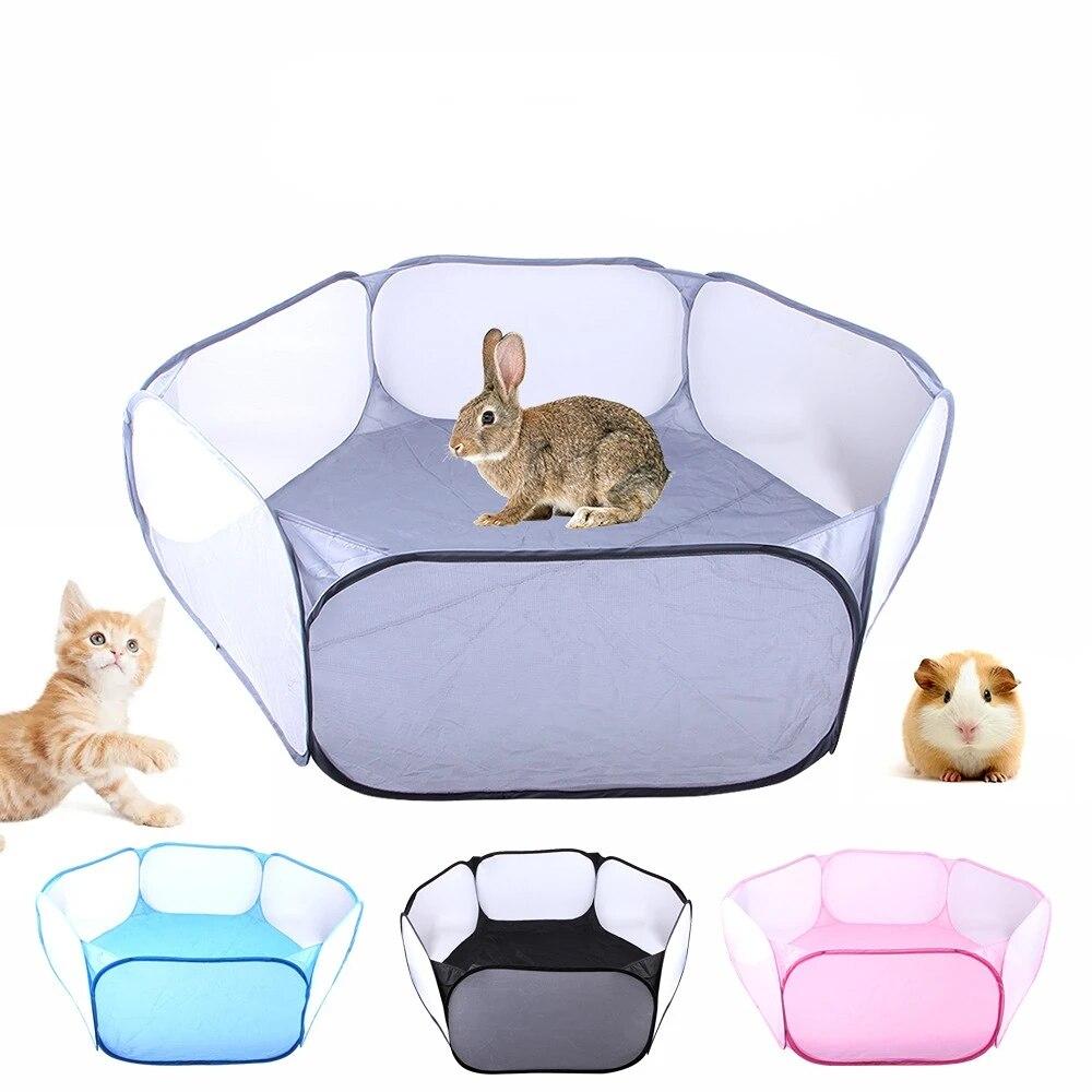 Portable Pet Fence Folding Breathable Cage Playpen for Kitten Hamster Hedgehog Small Animals Rabbit Guinea Pig Waterproof Mat