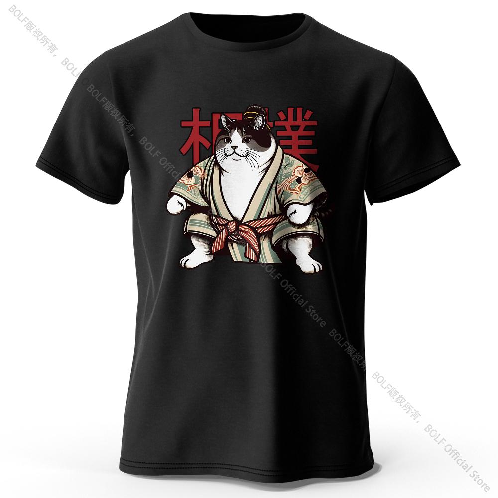 Asian size Sumo Cat Print 100 Cotton TShirt Soft Breathable Round Neck Short Sleeve Tee Unisex Fun Cultural Style