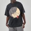 Japanese Two Cat Print Women Washed T-Shirt Oversized Loose Cotton Half-Sleeved Cute Anime Style Top Student Daily Tees