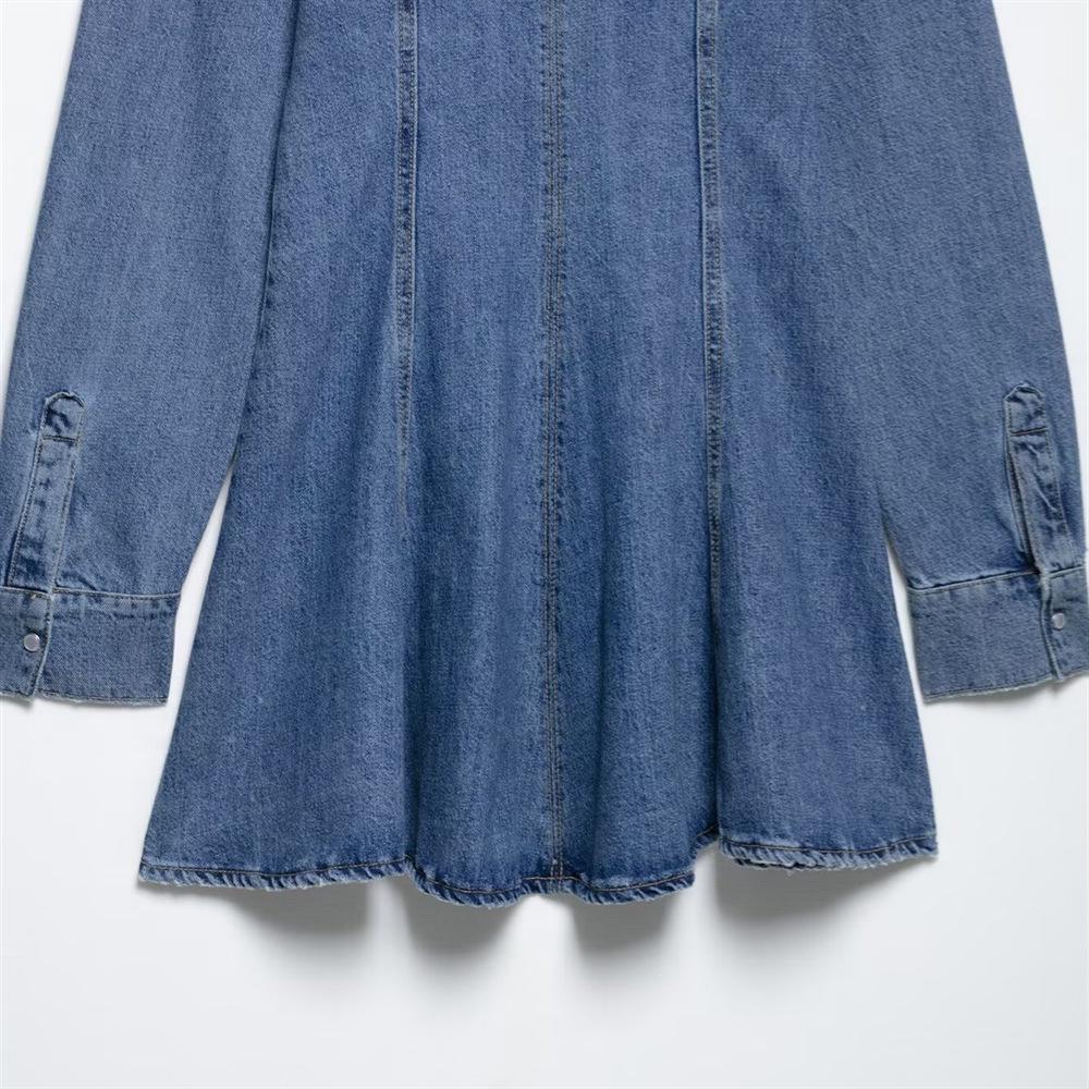 2025 Spring/Summer Women's Slim Fit Denim Lapel Long-Sleeve Dress