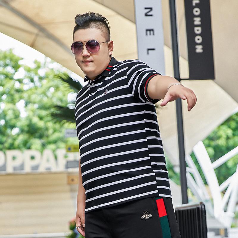 Мужская рубашка-поло больших размеров с короткими рукавами больших размеров, полосатая молодежная футболка с лацканами с половиной рукавов, размер 195