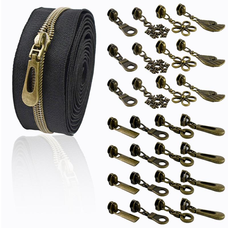 Meetee 5-20 шт. 5# Слайдер для нейлоновых молний, головка молнии из цинкового сплава, декор, бронзовый пуллер для молний, аксессуары для шитья куртки, пальто