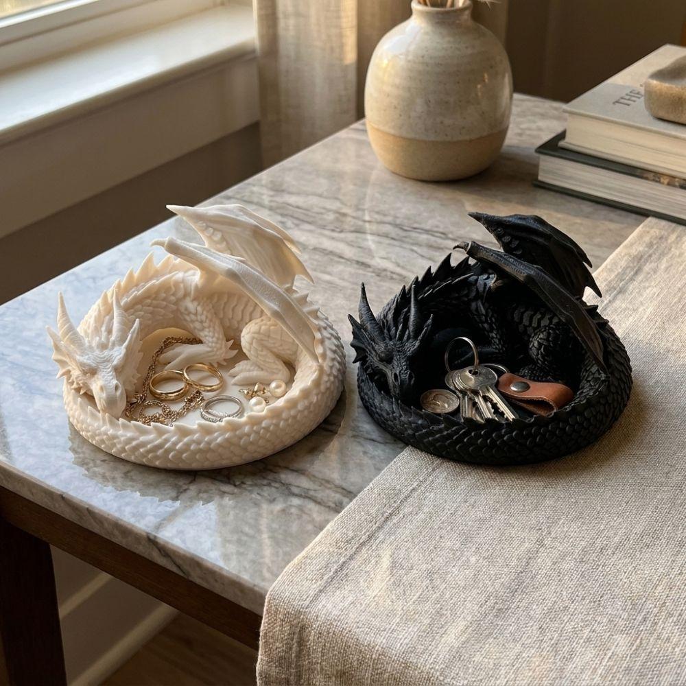 Gothic Dragon Guardian Catchall Dish 3D Printing Dragon Shaped Trinket Bowl Home Decor
