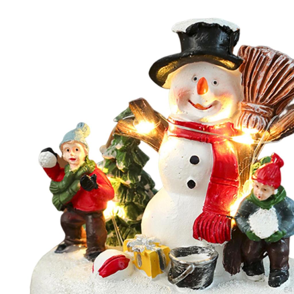 Christmas Figurine Scene Layout Craft Accessories Xmas Decor Lighted for Party Holiday Fireplace