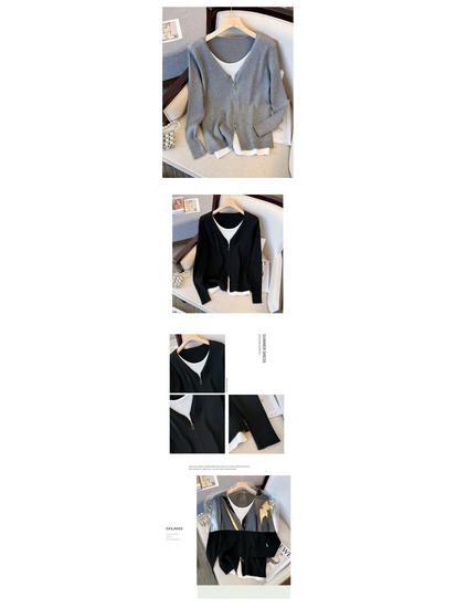 Женский трикотажный свитер большого размера свободного кроя, стройнящий: Универсальная базовая футболка из двух частей для весны и осени