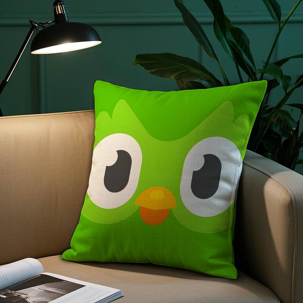 DDuolingo Owl DDuo Pillow Case Short Plush Print Cushion Cover Square Throw Pillow Covers Sofa Home Decor