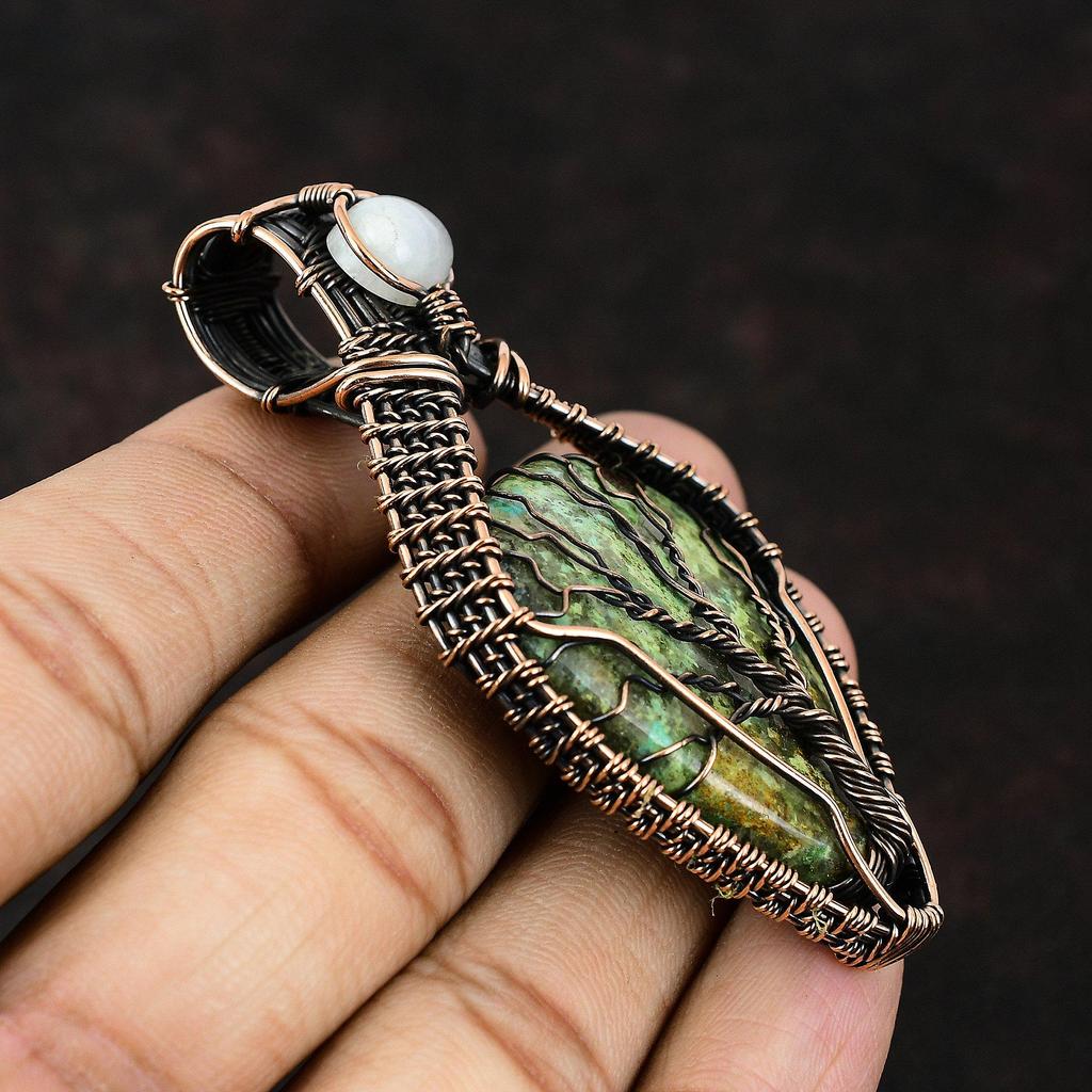 Древо Жизни Тибетская Бирюза Медный Кулон Медная Проволока Обернутые Ювелирные Изделия Ювелирные Изделия Из Драгоценных Камней Радуга Кулон Лунный Камень Ювелирные Изделия Древо Жизни