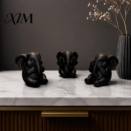 Modern Desktop Ornaments 3Pcs Elephants Figurine, 3D Printed No See Hear Speak Elephant Light Luxury Living Room Accents Statues, Minimalist