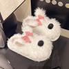 Мягкие милые тапочки-мопы с рисунком щенка и бантиком, теплые, нескользящие, пушистые, женские, новые осенне-зимние, на плоской подошве, хлопковые