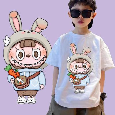 Новая детская футболка Labubu Модная и универсальная, Мягкая и дышащая футболка с круглым вырезом и короткими рукавами, Свободный топ для мальчика, Подходит для игр