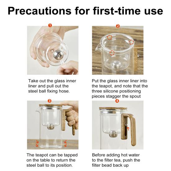 Стеклянный чайник Yousheng с разделением воды, стеклянный чайник с деревянной ручкой и носиком-заварником без подтеков для заваривания чая