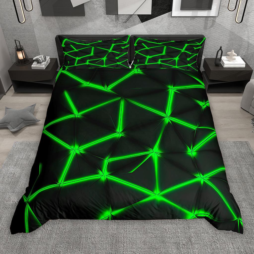 Homewish Gradient Stripe Duvet Cover Set 2pcs/3pcs, Neon Green Purple Blue Red Bedding Set, Geometric Lines Quilt Cover Set